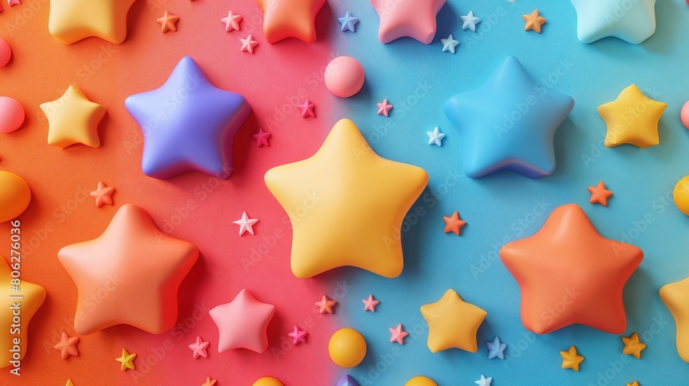 Vibrant Stars and Balls: Colorful 3D Cartoon Background