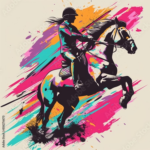 Pop Art of Bareback Horse Riding Riding horses without saddles or reins while performing tricks for t-shirt design