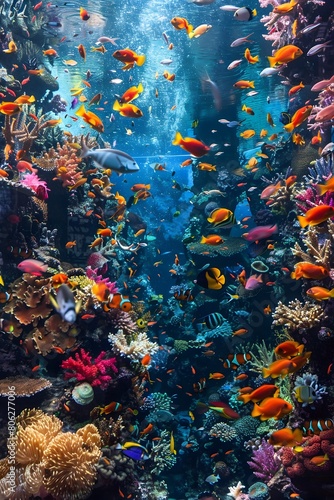 Vibrant Coral Reef Thriving with Tropical Marine Life © tantawat