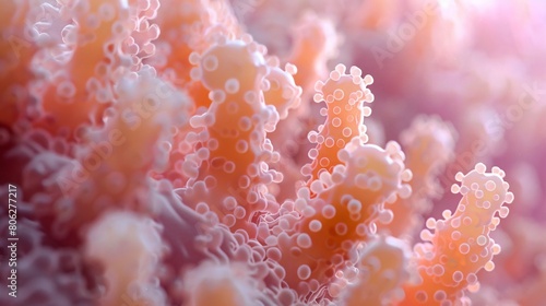 Happy bacterial colony flourishing and dancing on human skin  captured in soft focus