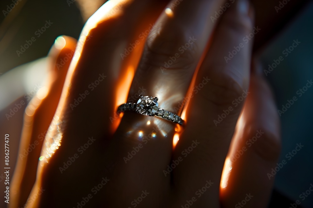 Diamond Ring Sparkles on Finger of Newly Engaged Couple Basking in Joy and Love Diamond Ring Sparkles on Finger of Newly Engaged Couple Basking in Joy and Love