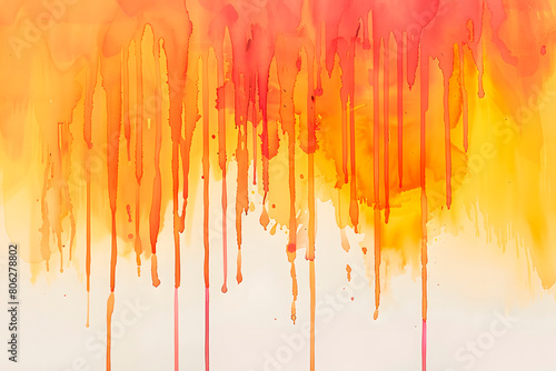 Watercolor bright illustration in shades of orange. Effect of falling drops on a white background.