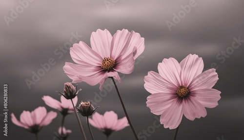 pink cosmos flowers isolated on blur gray background