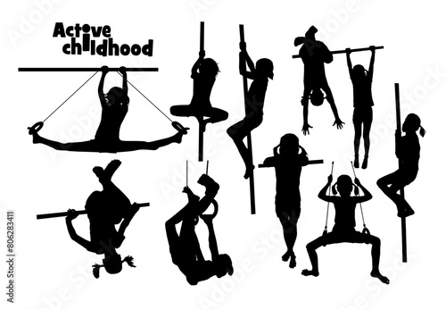silhouette of a girl on rings. Active childhood. hand drawing. Not AI, Vector illustration