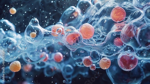 Surfactant symphony Depict the geometric interplay of surfactant molecules at an oil water interface,