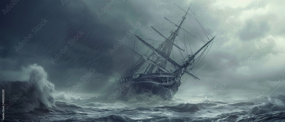 Eerie shipwreck on turbulent waters, captured in raw style with Haunted shipwreck on a stormy sea. Eerie shipwreck on turbulent waters, captured in raw style with Haunted shipwreck on a stormy sea.