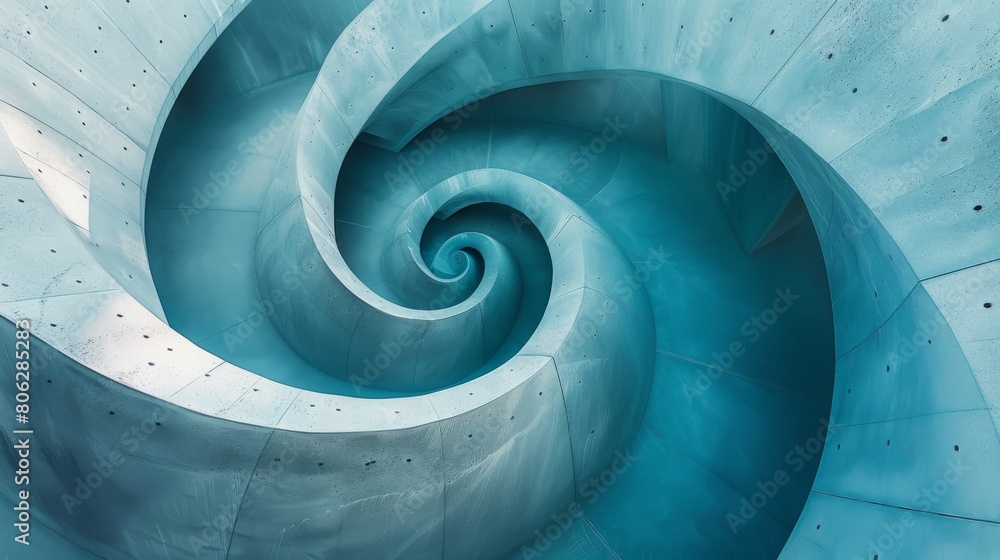 Fototapeta premium The image is a blue and white spiral staircase.