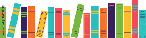 A row of bright book spines on a transparent background. Vector illustration.