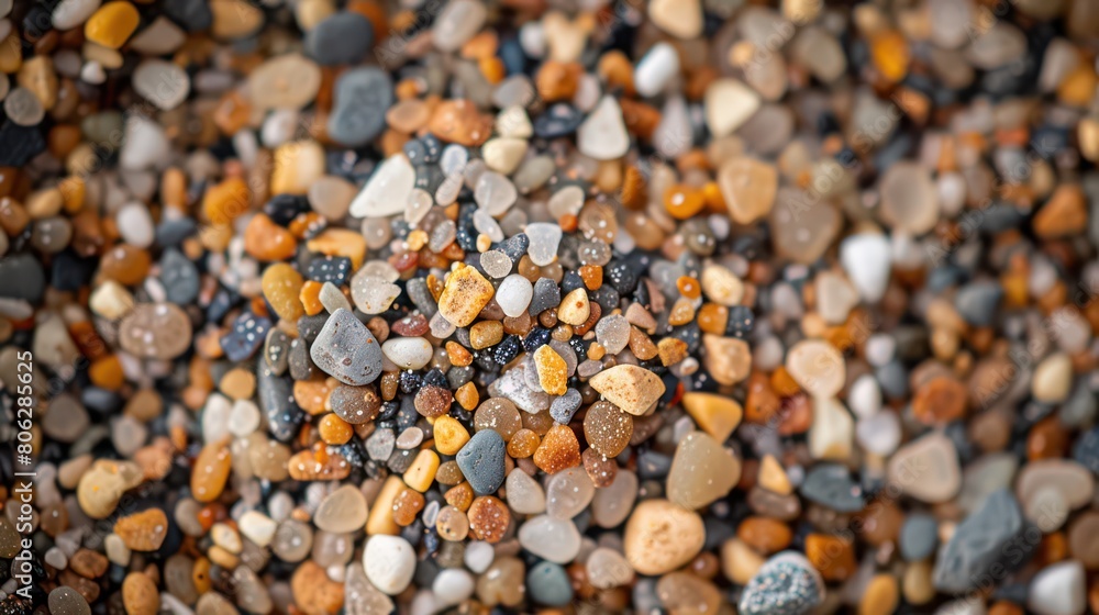 a close-up, high-quality shot of wet multicolored pebbles and rocks with a sharp focus a close-up, high-quality shot of wet multicolored pebbles and rocks with a sharp focus