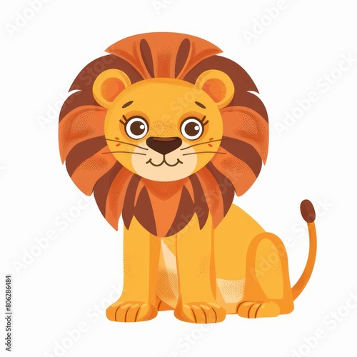 Charming and adorable illustration of a lion sitting serene with a cozy and heartwarming expression