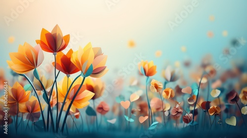 Colorful tulip flowers in meadow. Spring background #806286634