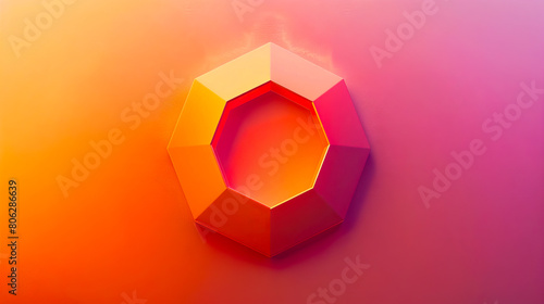A geometric shape with a pink and orange background.