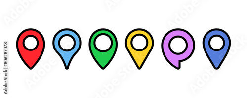 Set of colored pin map marker vector icons. Colorful pointer on map. Location place. Vector 10 EPS.