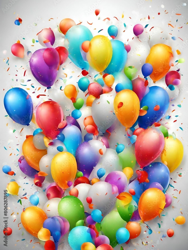 birthday card with balloons and confetti