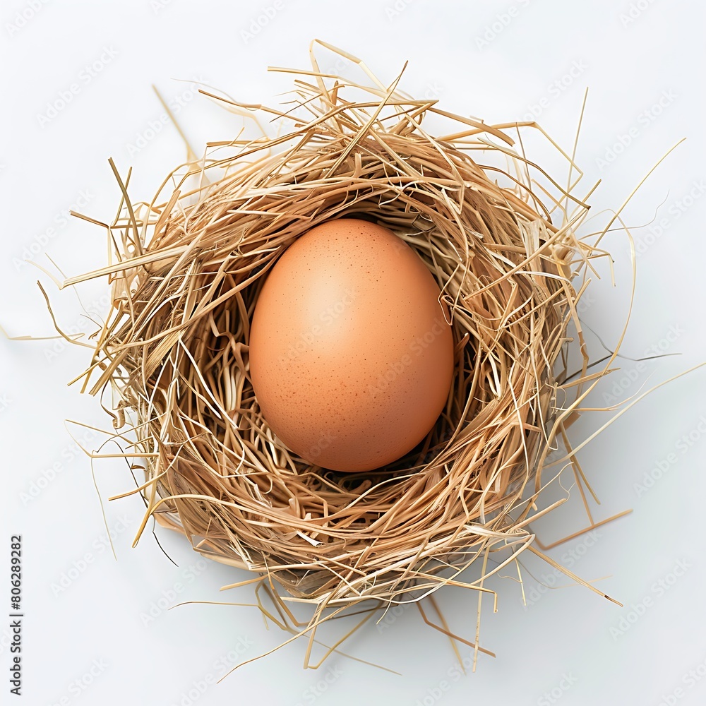 Single brown egg nestled in a bed of straw, appearing freshly laid.
Single brown egg nestled in a bed of straw, appearing freshly laid.