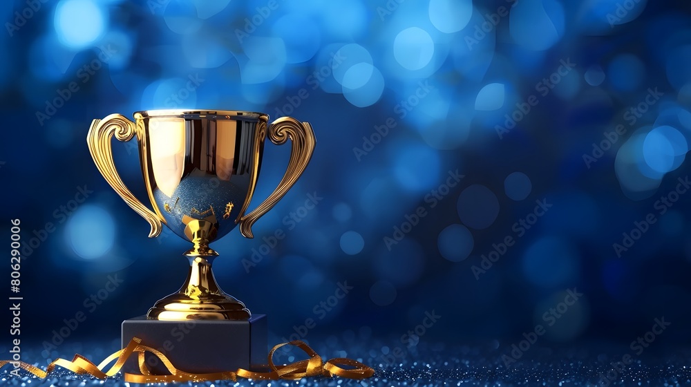 Gold trophy background with serpentine and confetti, copy space, competition concept. Generative AI Gold trophy background with serpentine and confetti, copy space, competition concept. Generative AI
