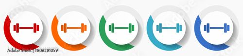 Fitness, gym, sport vector icon set, flat icons for logo design, webdesign and mobile applications, colorful round buttons