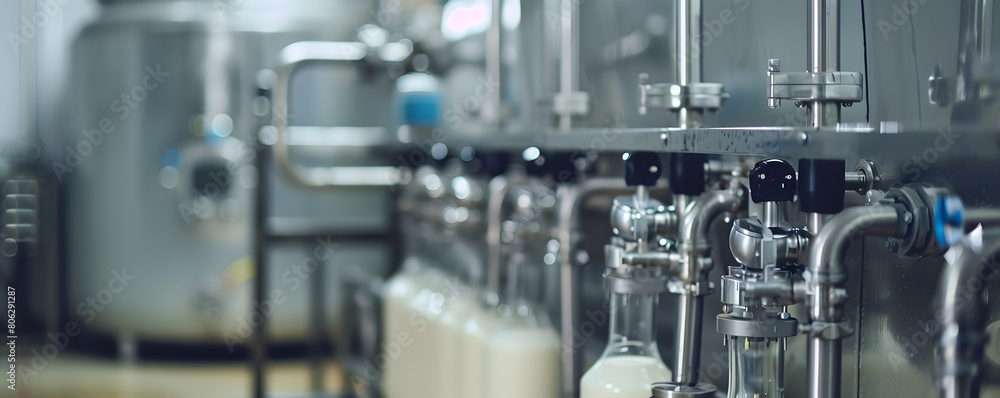 Automated Dairy Processing Equipment in Industrial Milk Production Facility