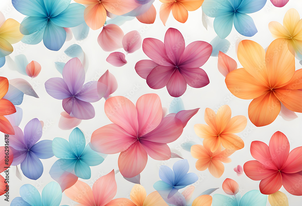 Group of multicolored flower petals floating and flying Group of multicolored flower petals floating and flying