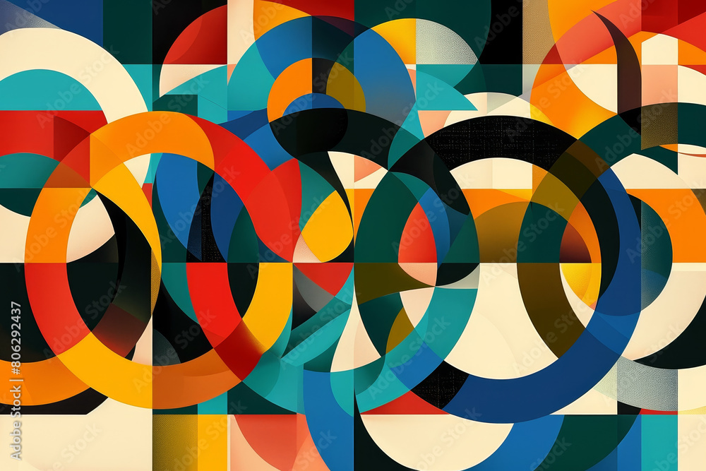 A colorful abstract painting with many circles of different sizes and colors A colorful abstract painting with many circles of different sizes and colors