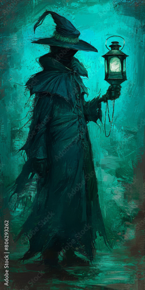 Eternal Enchanter: Cloaked Wizard with Lantern in the Eerie Mist of Mystery Eternal Enchanter: Cloaked Wizard with Lantern in the Eerie Mist of Mystery