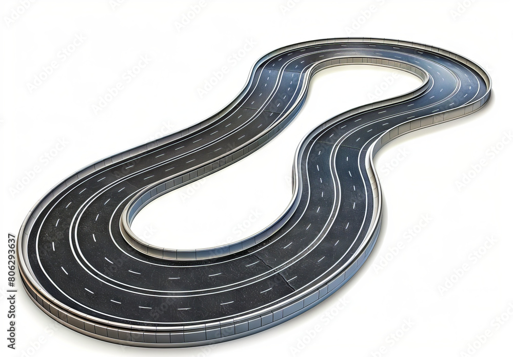A 3d model of a road with curves.