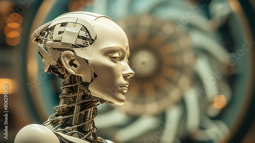 Close up of female robot head. Concept of artificial intelligence