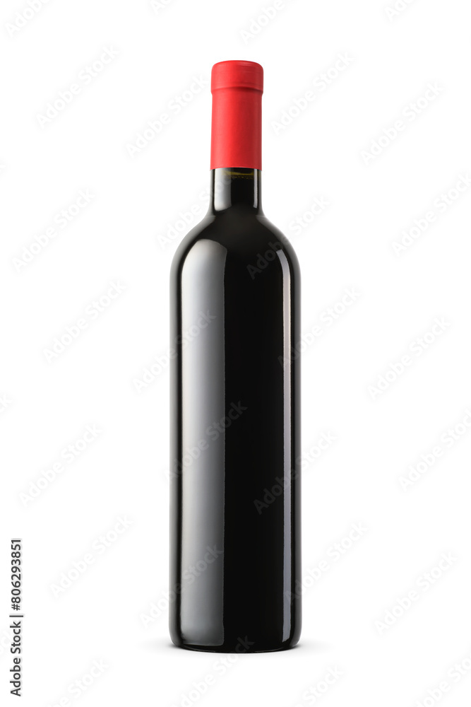 Clean red sealed wine bottle without label isolated. Transparent PNG image. Clean red sealed wine bottle without label isolated. Transparent PNG image.