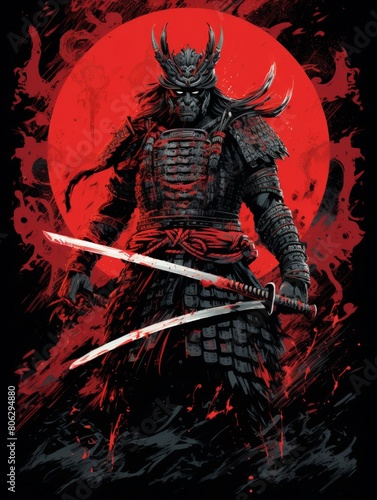 Samurai in Armor, Brandishing His Katana