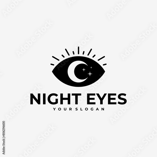 NIGHT EYES MOON STAR LOGO VECTOR ICON ILLUSTRATION