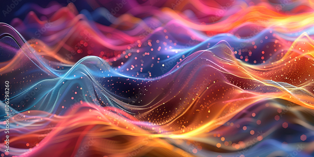 Radiant Holographic Texture A Luminous Colorful Backdrop, Abstract 3D Background Wallpaper Satin Waves Changing Colors Neon Sound Waves
