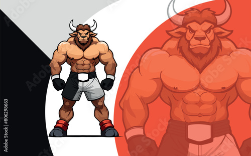 Bull mascot premium vector logo, creative fighting ox, muscular, angry fighter.
