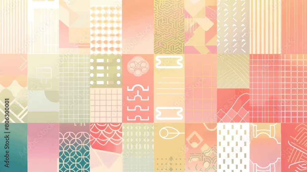 a pastel color gradient background with simple Japanese geometric patterns and typography elements for design, white outlines, simple shapes, soft gradients, minimalist style, flat graphics a pastel color gradient background with simple Japanese geometric patterns and typography elements for design, white outlines, simple shapes, soft gradients, minimalist style, flat graphics