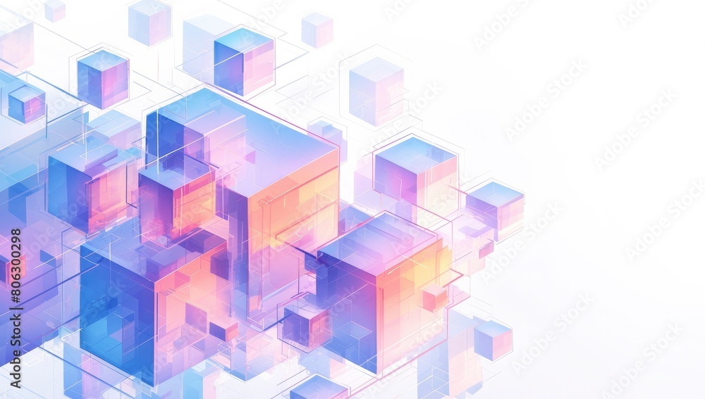 Abstract background with cubes in pink and orange colors on white, futuristic technology concept. Abstract background with cubes in pink and orange colors on white, futuristic technology concept.