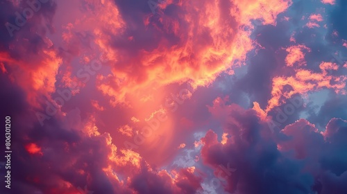 A captivating skyscape with a dynamic display of vibrant colors and cloud formations signifying a beautiful sunset