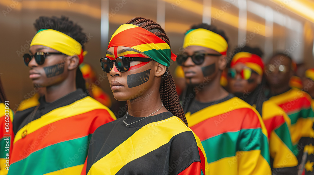 Vanguard Juneteenth Celebration. Contemporary african american youth wearing juneteenth colors group picture. Vanguard Juneteenth Celebration. Contemporary african american youth wearing juneteenth colors group picture.