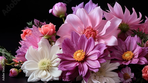 Beautiful bouquet of flowers on a black background  closeup