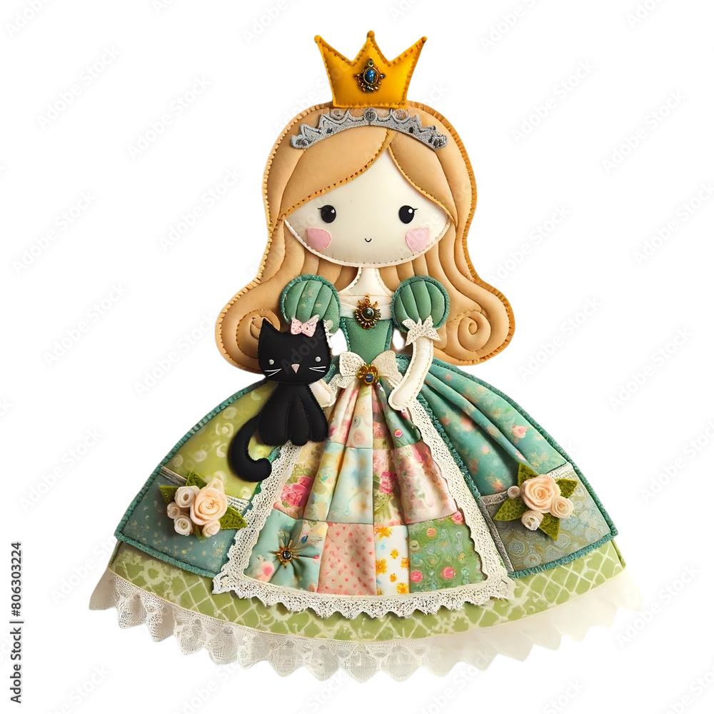 Appique fabric princess in patchwork dress Appique fabric princess in patchwork dress