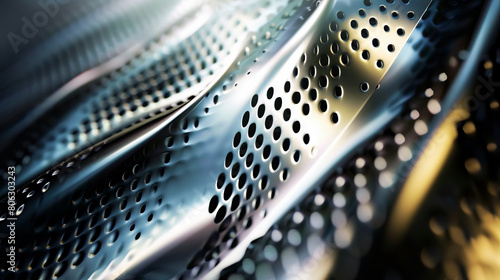 A close up of a metal background with perforated holes. photo