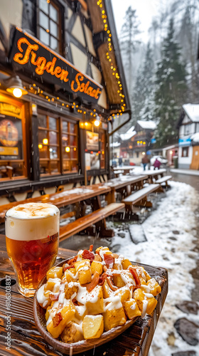 Tiroler Gröstl - bacon, onion, and potato fry-up served with a fried egg. photo