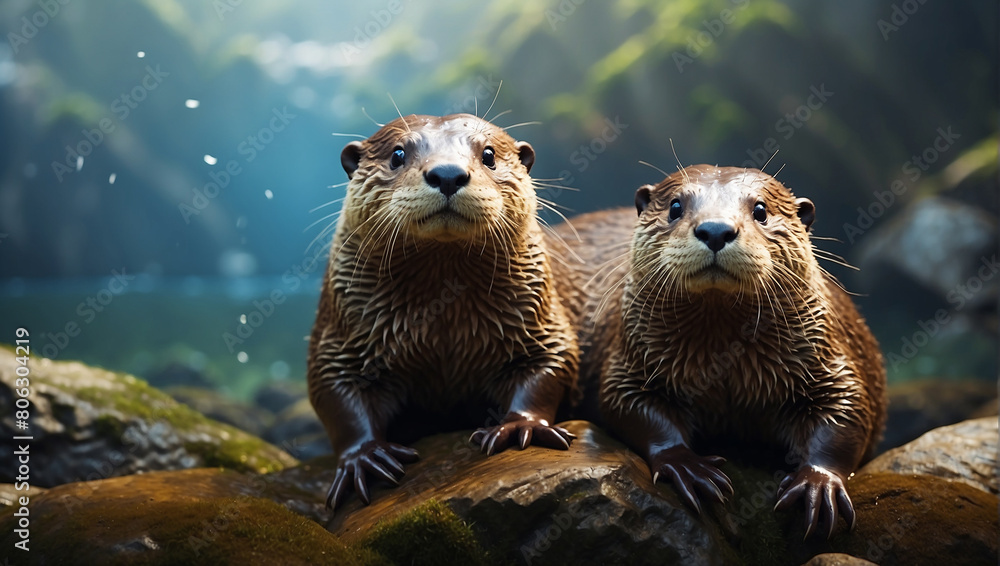 Otters close view on sea Otters close view on sea