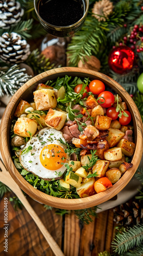 Tiroler Gröstl - bacon, onion, and potato fry-up served with a fried egg. photo