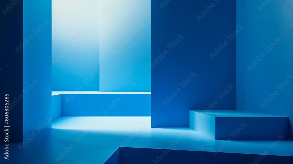 Fototapeta premium A room with blue walls and a light source.