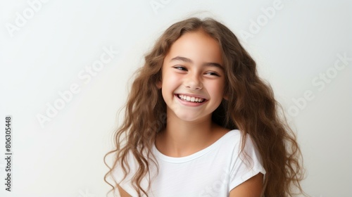 Portrait of a smiling girl with long brown hair