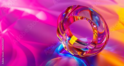 A colorful glass ring on a bright background.