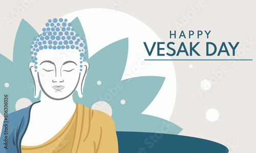 happy vesak day bannerbuddha awakening, meditation, buddhist festival - vector illustration