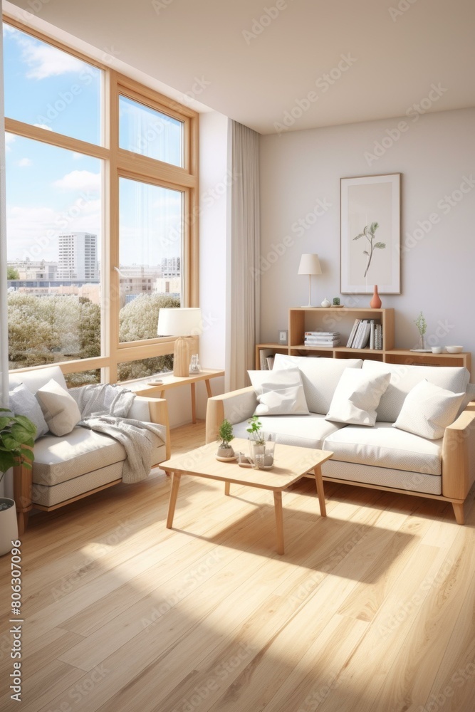 Airy and bright living room with large windows and a minimalist design Airy and bright living room with large windows and a minimalist design