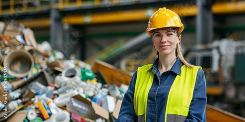 Portrait of a female worker in a recycling facility