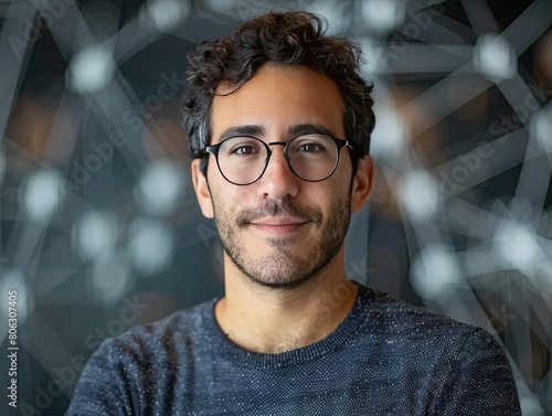 Blockchain Researcher  Researcher s profile with a background of digital ledgers and cryptographic puzzles, reflecting deep analysis and innovation photo