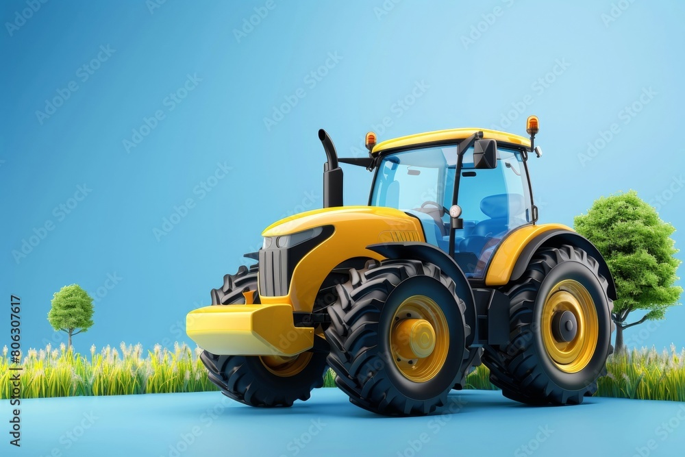 Yellow Toy Tractor on a Grassy Field - Farming Agricultural Theme Yellow Toy Tractor on a Grassy Field - Farming Agricultural Theme